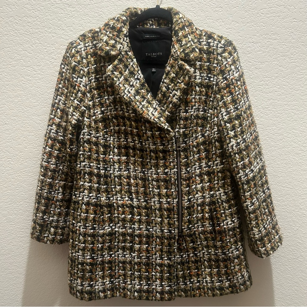 Talbots Women's Tweed Pea Coat in Black, Brown, and Cream